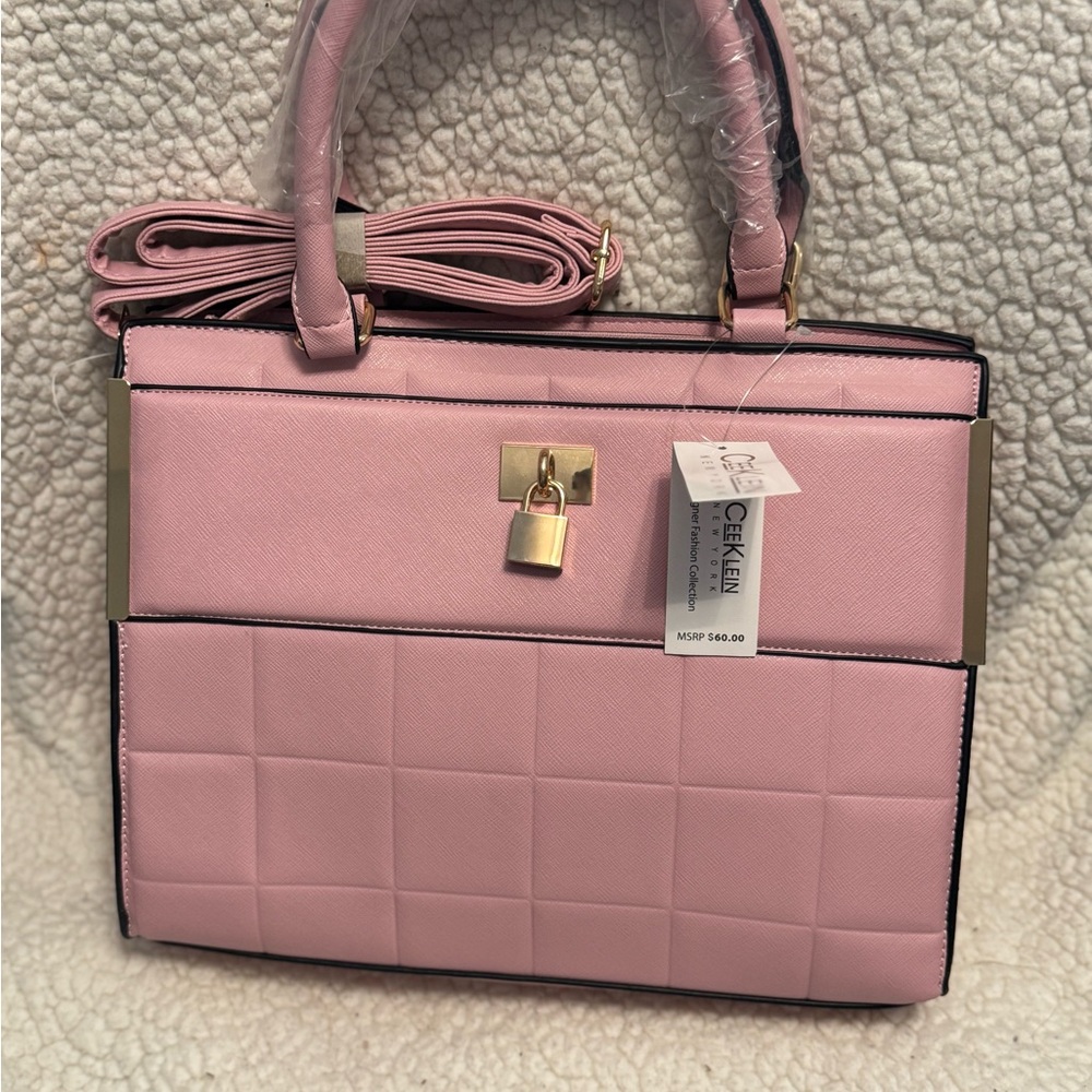 Pink Quilted Satchel with Gold Hardware